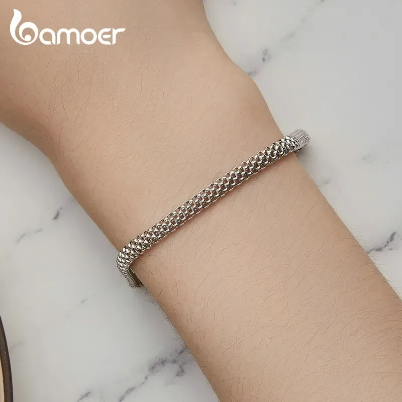 Bamoer 925 Sterling Silver Braided Square Buckle Bracelet