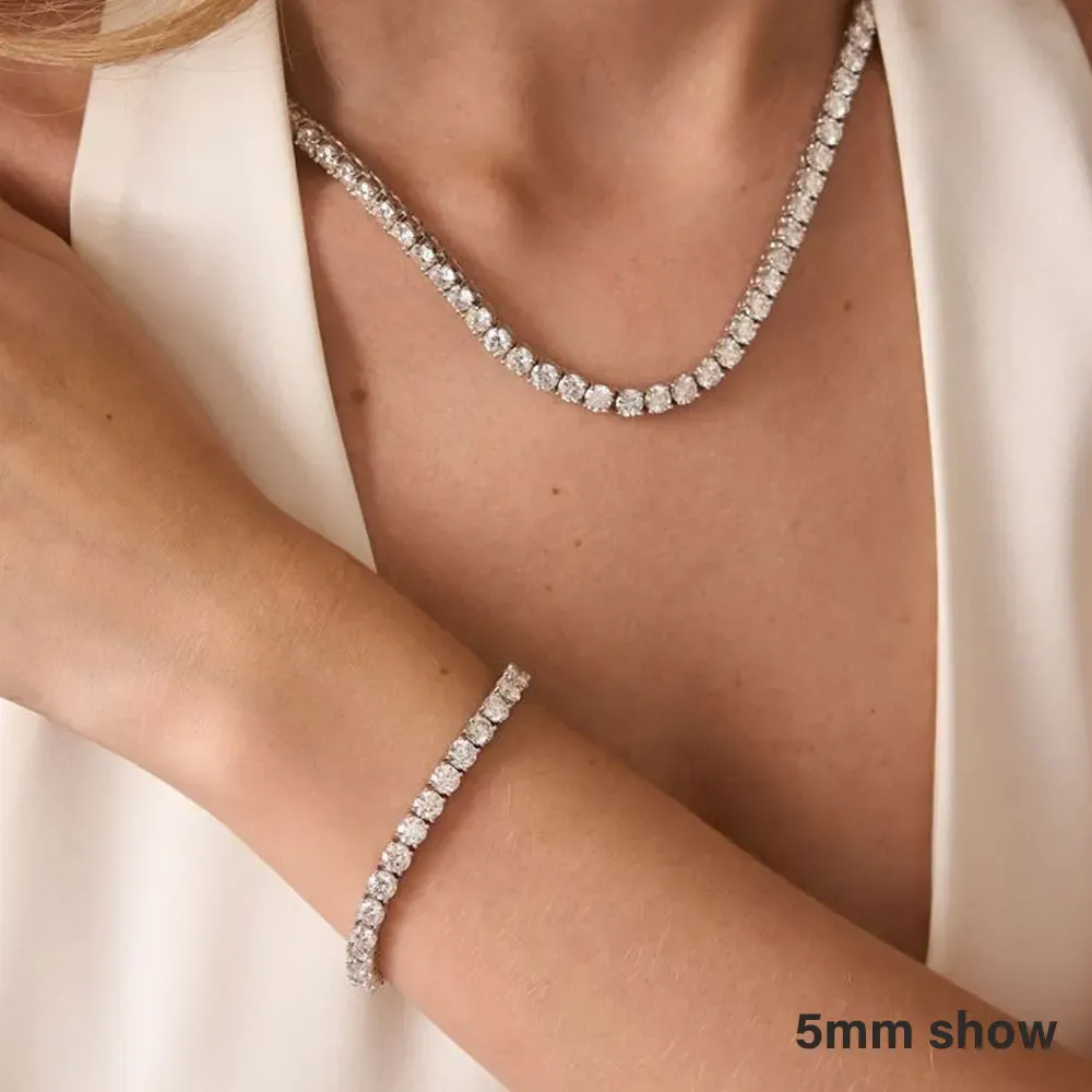 Knobspin Certified Moissanite Tennis Necklace in 925 Sterling Silver