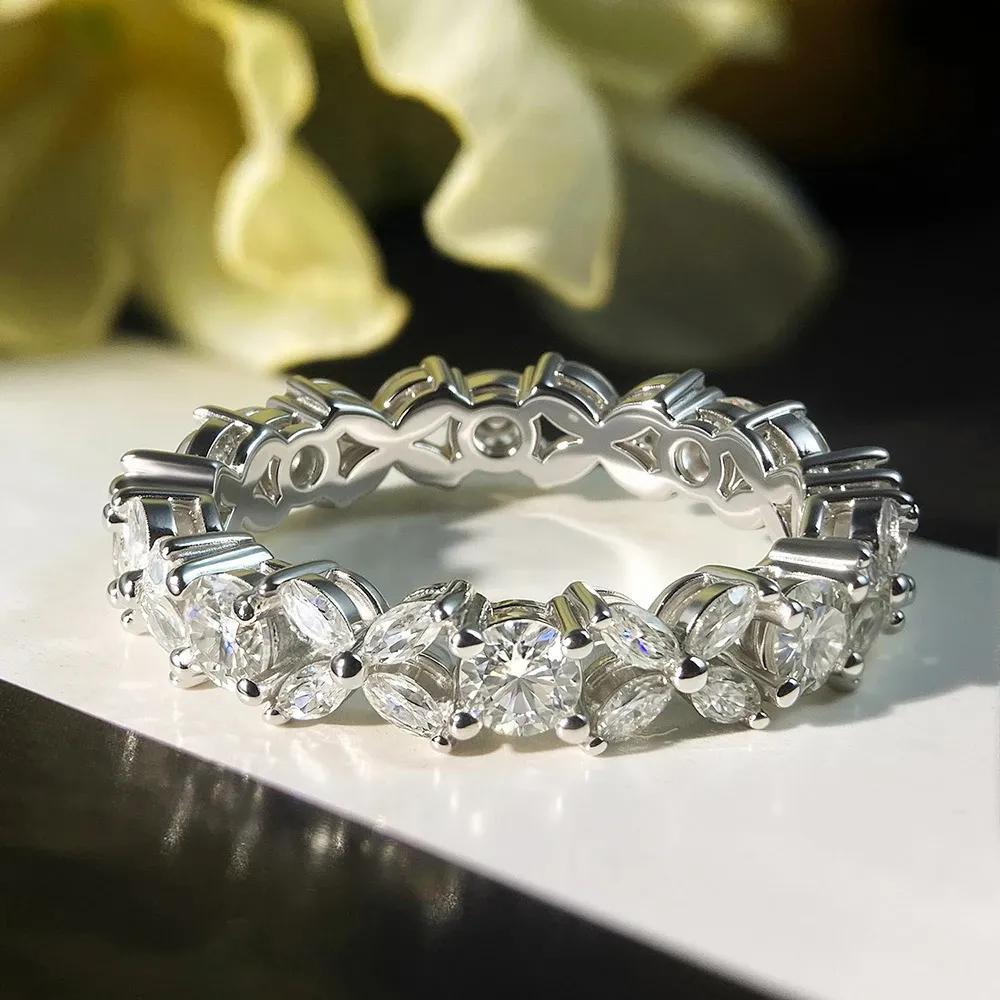 Knobspin Certified D-Colour Moissanite Eternity Band in Sterling Silver
