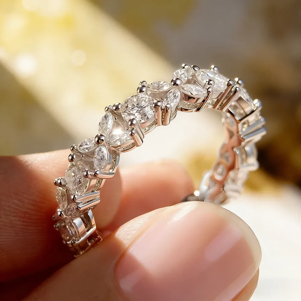 Knobspin Certified D-Colour Moissanite Eternity Band in Sterling Silver