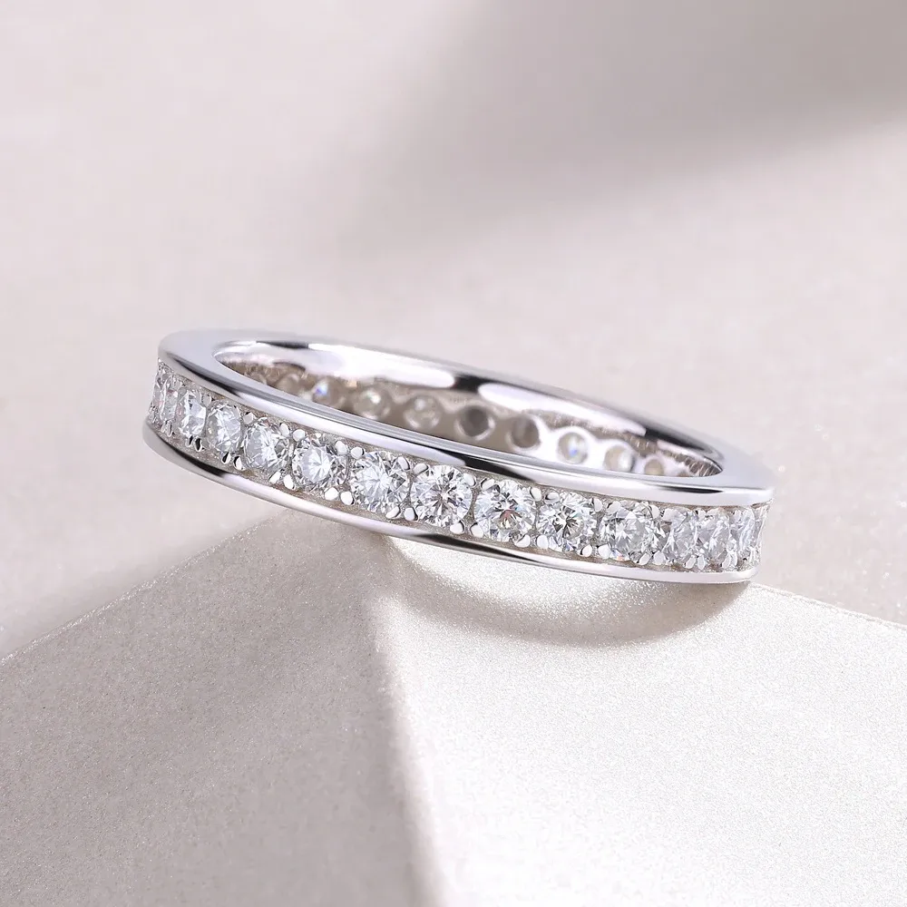 Knobspin D-Colour Moissanite Sterling Silver Eternity Band