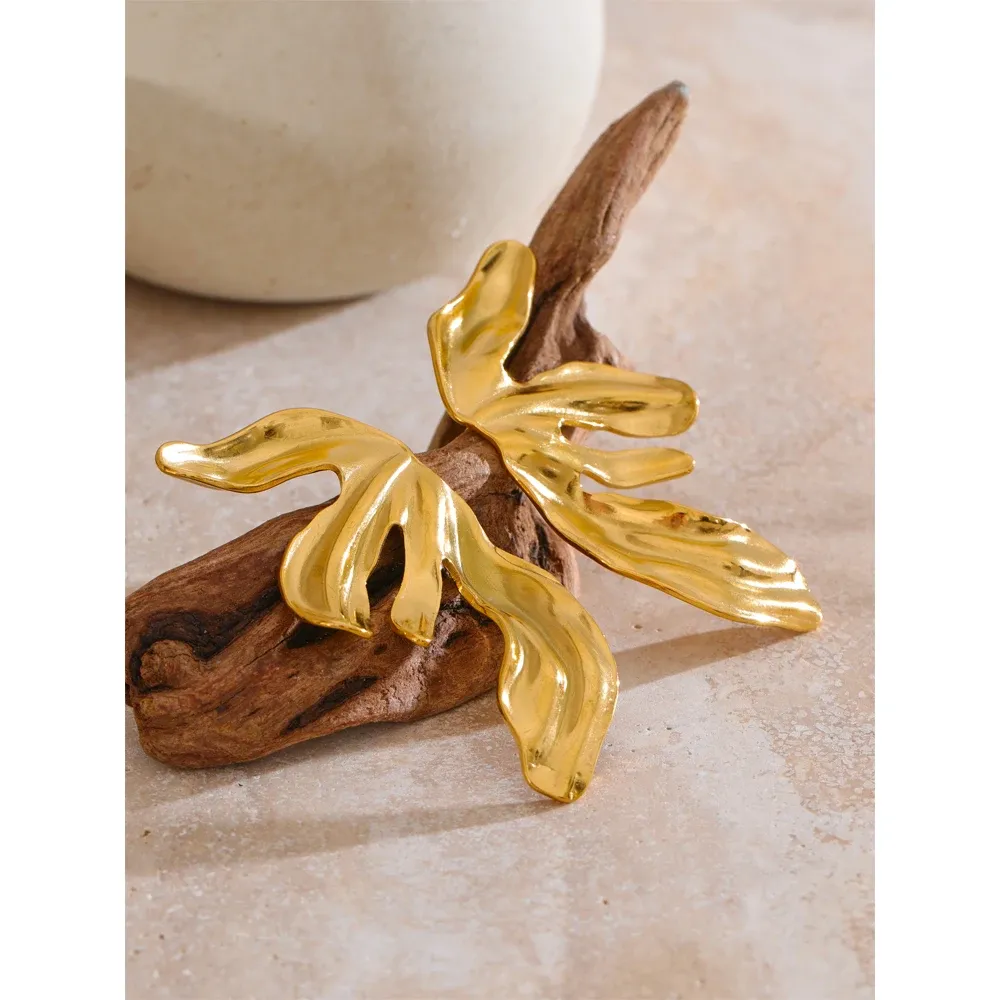 Yhpup Gold PVD Flower Stainless Steel Stud Earrings