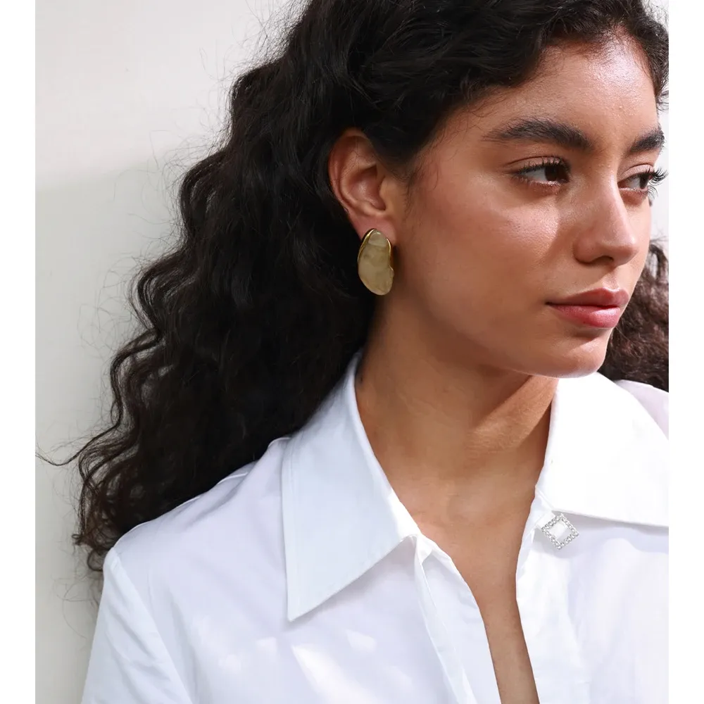 Yhpup Resin Geometric Stud Earrings with Gold PVD Finish