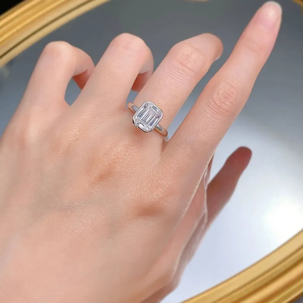 Knobspin Emerald-Cut Moissanite Sterling Silver Ring