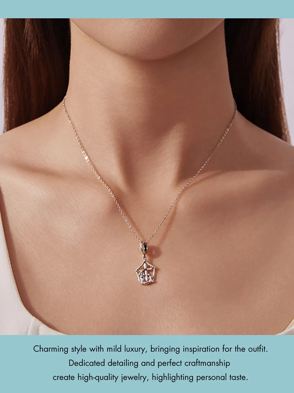 Bamoer 925 Sterling Silver Nativity Cross Charm with Blue Evil Eye Detail