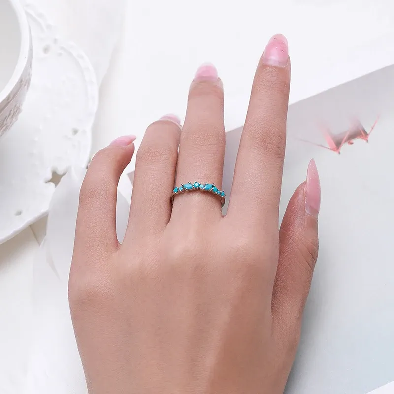 Modian Vintage Turquoise 925 Sterling Silver Ring
