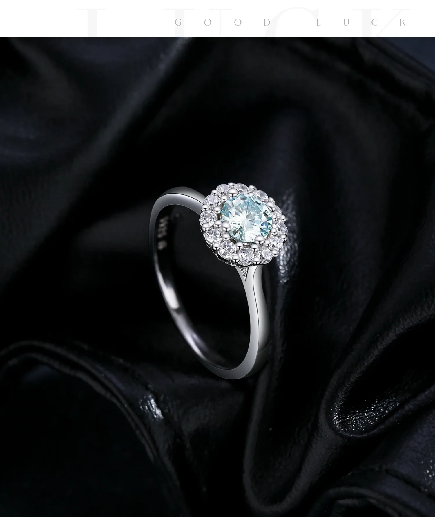 MODIAN Green-Teal Moissanite Halo Sterling Silver Ring