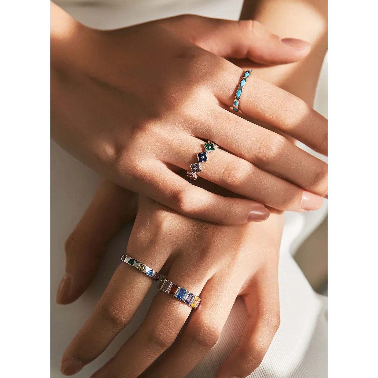 MODIAN 925 Silver Clover Heart CZ Eternity Ring