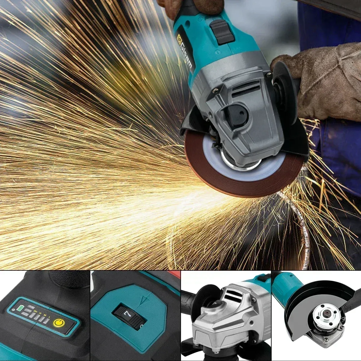 Gisam 125mm Brushless Cordless Angle Grinder for Makita 18V Batteries