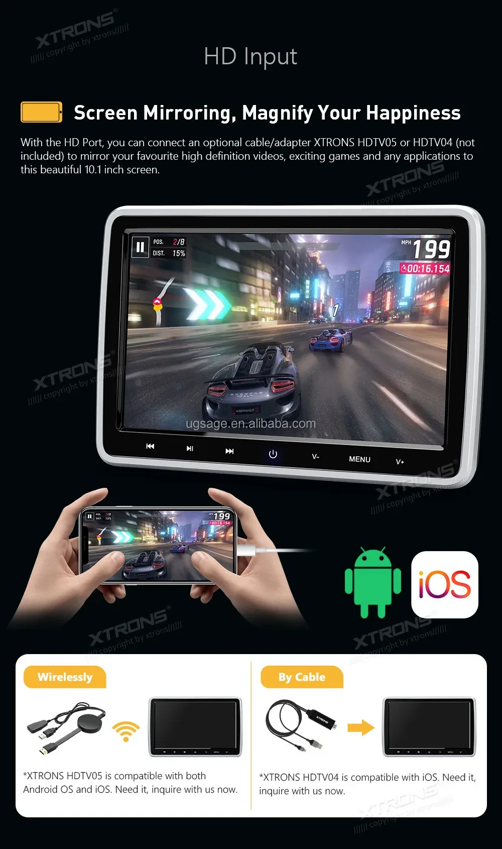 XTRONS 10.1-Inch Universal Headrest DVD Player