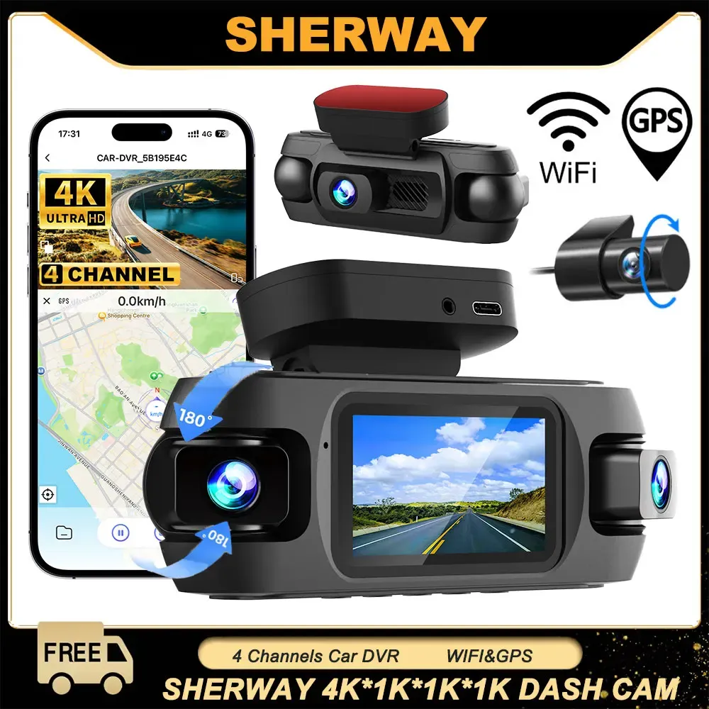 Sherway 4-Channel 4K 360° Dash Cam with GPS and Wi‑Fi