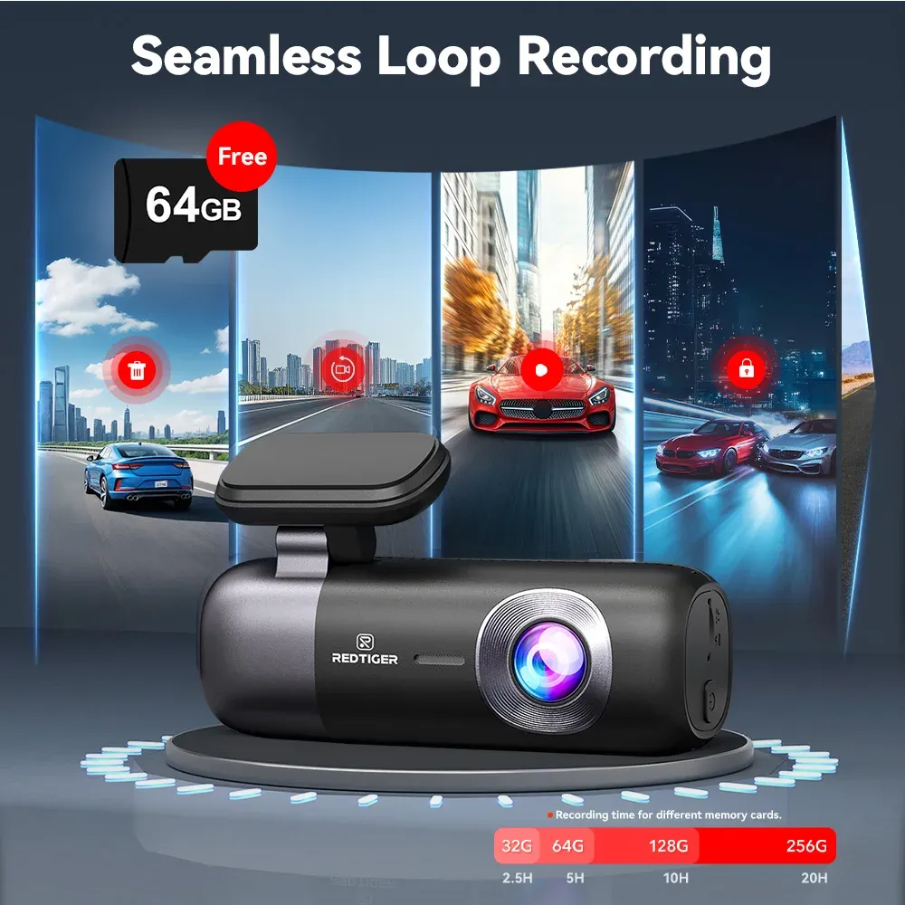 REDTIGER F9 4K Front Dash Cam with GPS and Wi‑Fi