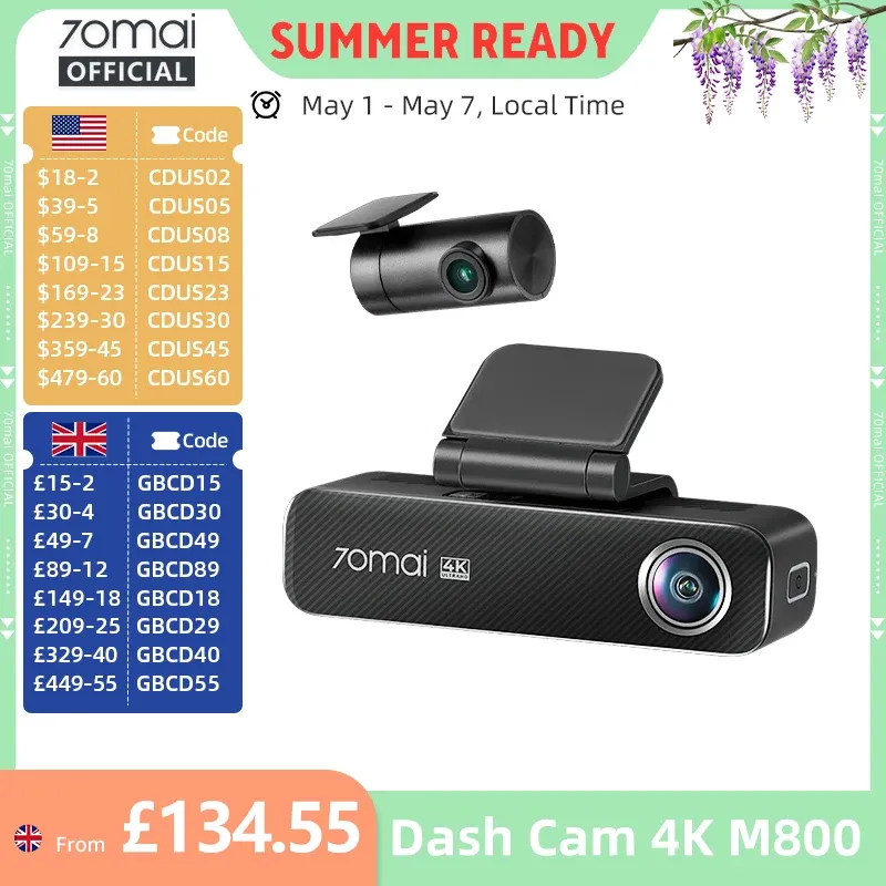 70mai M800 4K GPS Dash Cam with Built-In 128GB eMMC