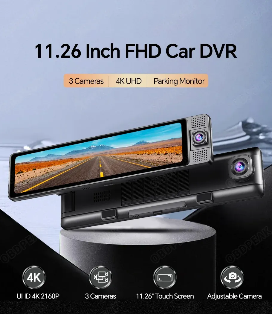 OBDPEAK H330 3-Channel 4K Mirror Dash Cam