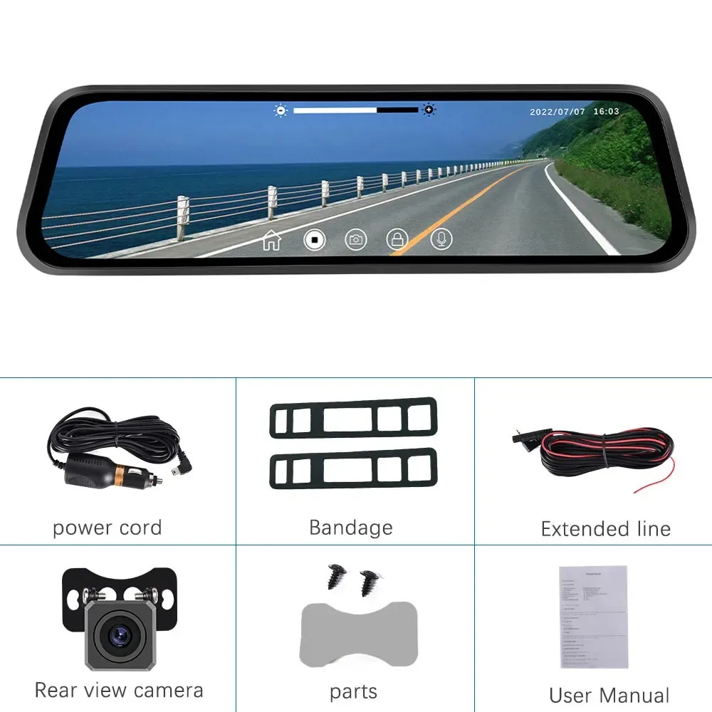 Podofo 9.66-Inch Mirror Dash Cam with Dual 1080p Recording
