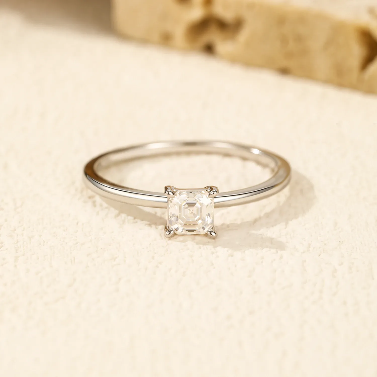 MODIAN Emerald Cut Moissanite Sterling Silver Ring