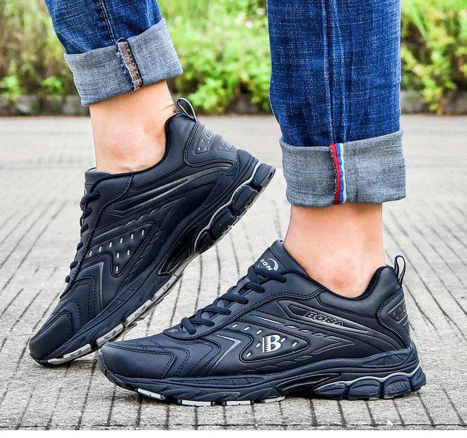 BONA Leather Lace-Up Casual Shoes for Men