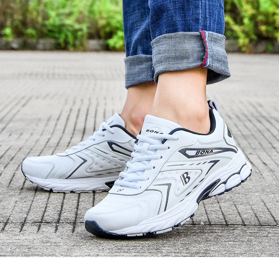 BONA Leather Lace-Up Casual Shoes for Men