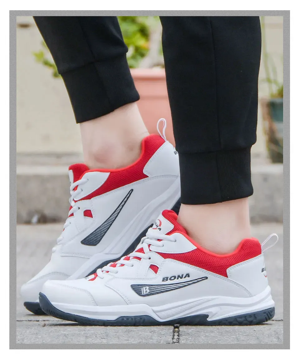 BONA Breathable Leather Tennis-Inspired Walking Sneaker for Men