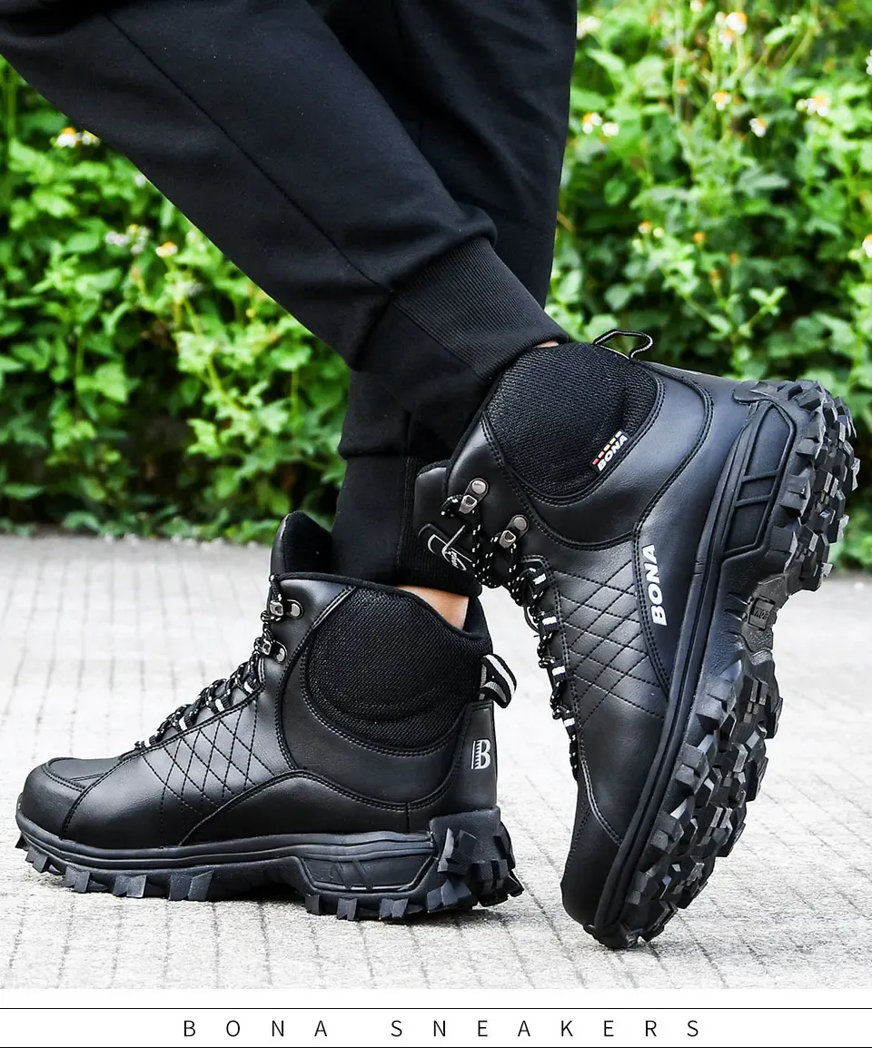 BONA Plush Leather Ankle Hiking Boots for Men