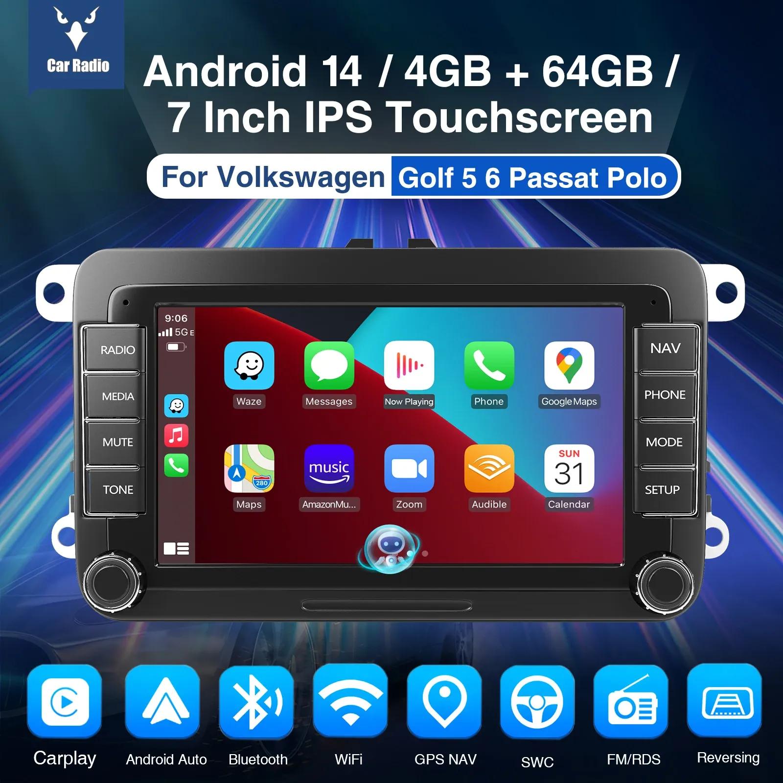 ESSGOO AR7002 7-Inch Android 14 VW Car Stereo